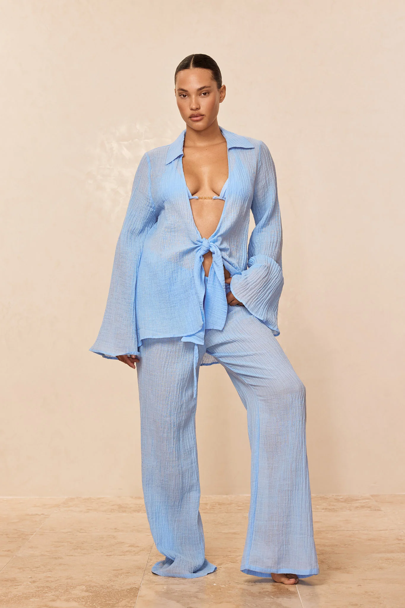Belize Pant - Sky Crinkle Linen - Image 4
