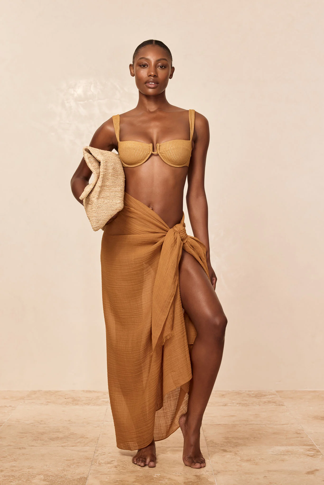 St. Tropez Sarong - Antique Gold Crinkle Linen - Image 3