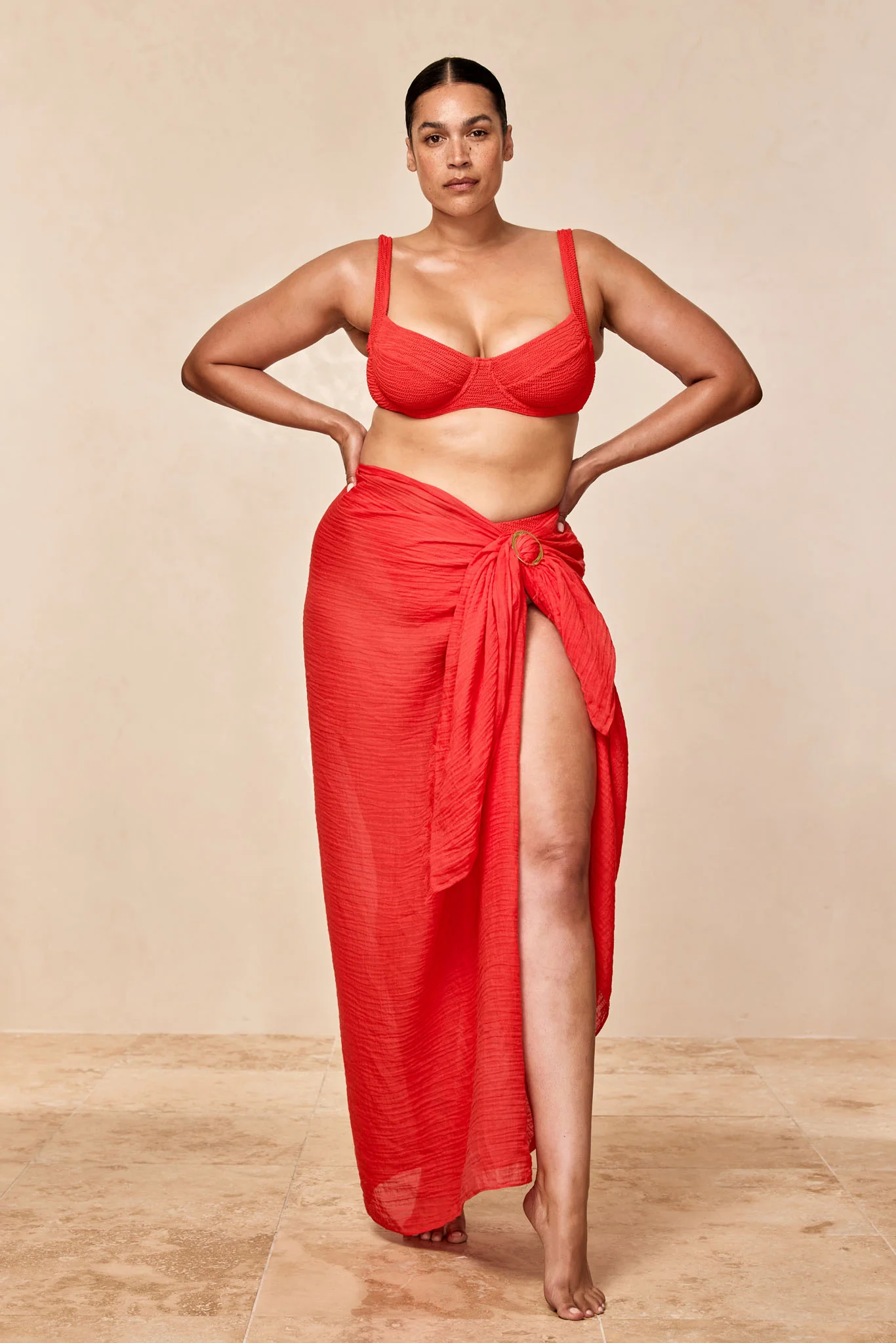 St. Tropez Sarong - Chili Pepper Crinkle Linen - Image 4