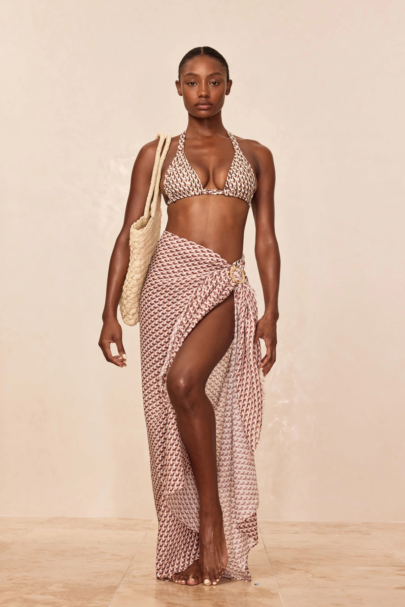 St. Tropez Sarong - Husk Geo Crinkle Linen - Image 3