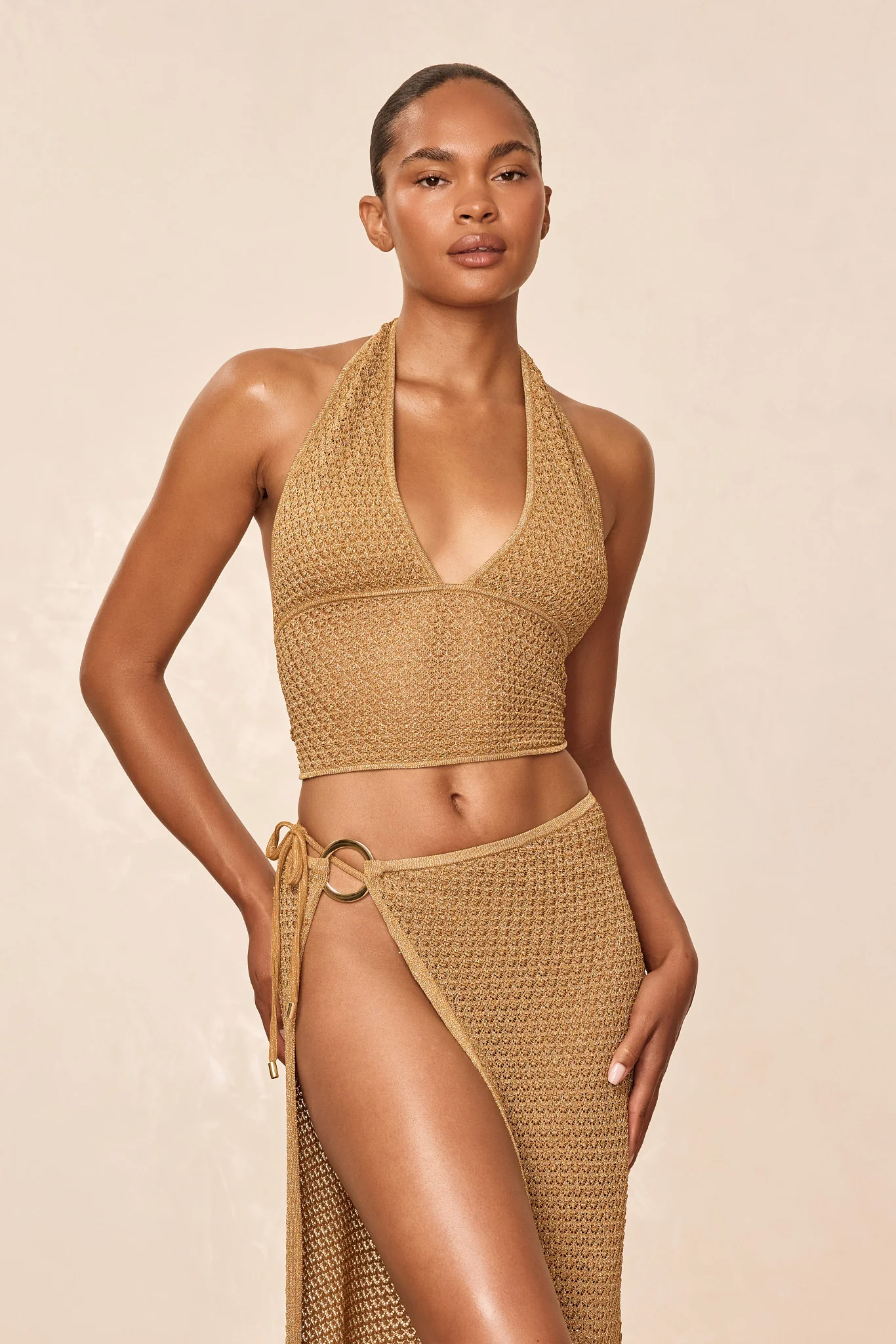Toulon Top Lined - Antique Gold Lace Crochet - Image 4
